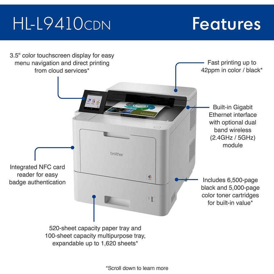 Brother Workhorse HL HLL9410CDN Desktop Wireless Laser Printer - Color HLL9410CDN