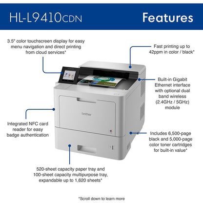 Brother Workhorse HL HLL9410CDN Desktop Wireless Laser Printer - Color HLL9410CDN