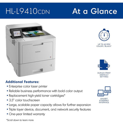 Brother Workhorse HL HLL9410CDN Desktop Wireless Laser Printer - Color HLL9410CDN
