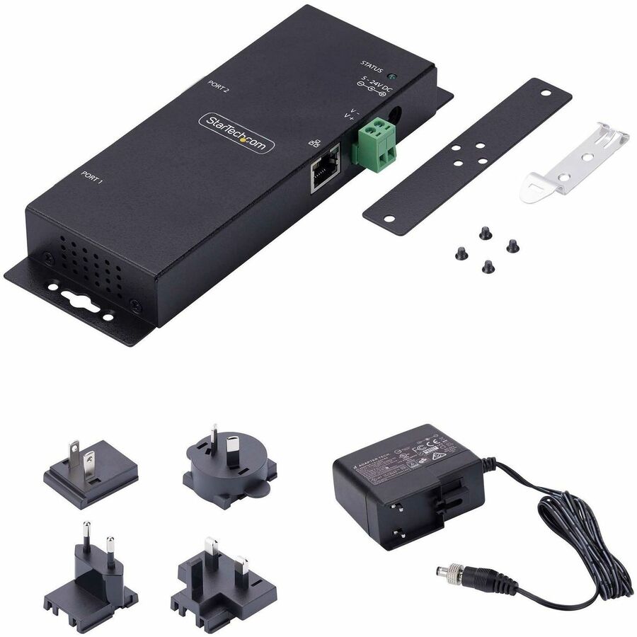 Adaptateur série vers Ethernet à 2 ports StarTech.com, serveur de périphériques série IP pour périphériques RS232 distants, montage mural/rail DIN, convertisseur LAN vers DB9 I23-SERIAL-ETHERNET