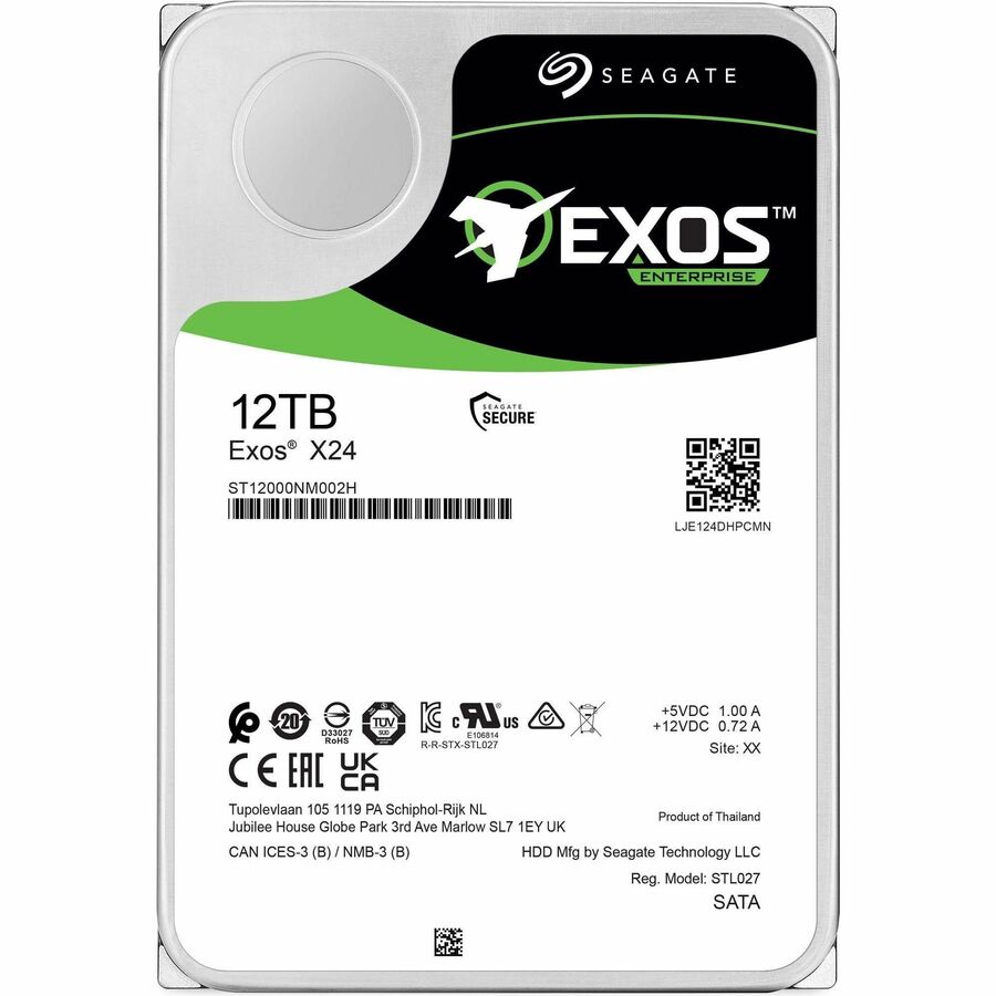 Disque dur Seagate Exos X24 ST12000NM002H 12 To - 3,5" interne - SATA (SATA/600) - Méthode d'enregistrement magnétique conventionnel (CMR) ST12000NM002H