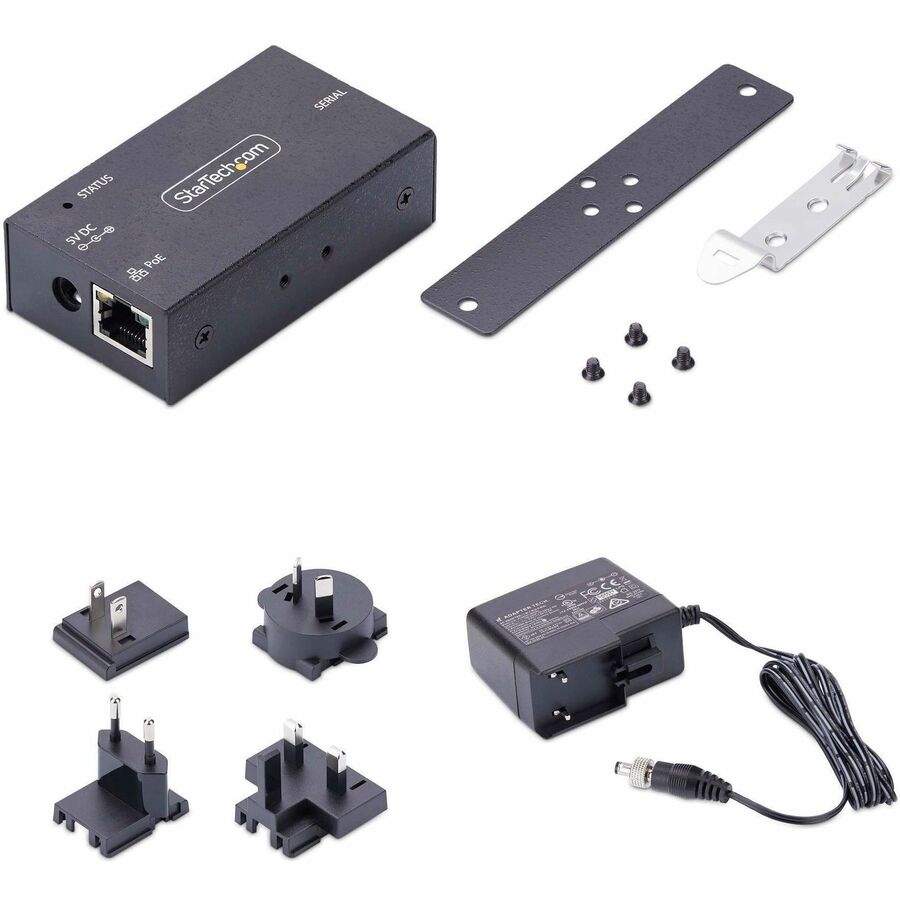 Adaptateur série vers Ethernet StarTech.com à 1 port, serveur de périphériques série alimenté par PoE 802.3af, montage mural/sur rail DIN, convertisseur LAN RJ45 vers DB9 I13P-SERIAL-ETHERNET