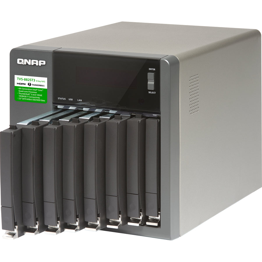 NAS QNAP Thunderbolt 3 à 8 baies 2,5 pouces avec connectivité 10 GbE TVS-882ST3-I7-16G-US