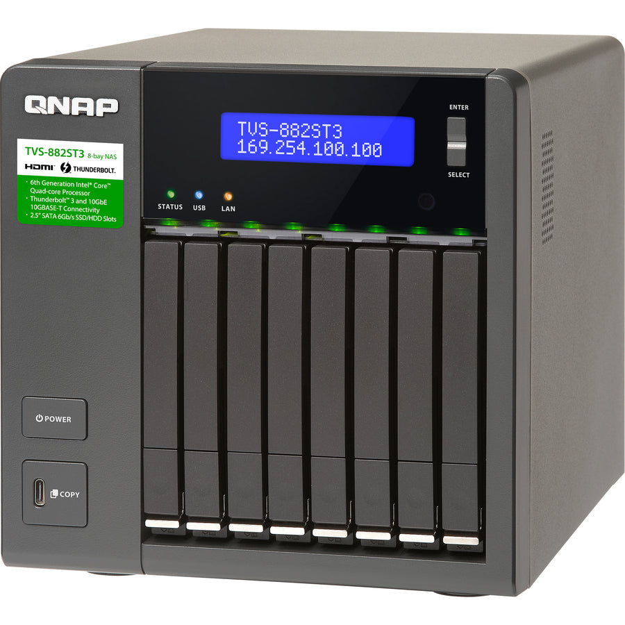 NAS QNAP Thunderbolt 3 à 8 baies 2,5 pouces avec connectivité 10 GbE TVS-882ST3-I7-16G-US