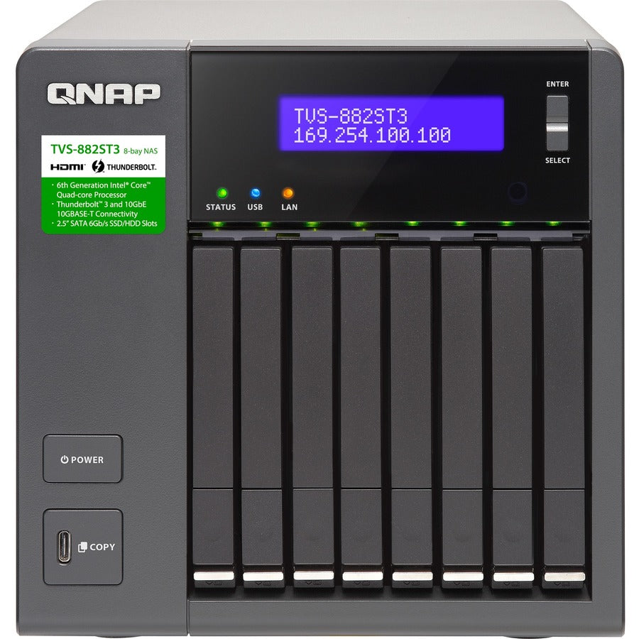 NAS QNAP Thunderbolt 3 à 8 baies 2,5 pouces avec connectivité 10 GbE TVS-882ST3-I7-16G-US