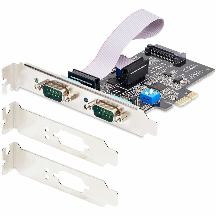 StarTech.com Carte PCIe série 2 ports, carte double port RS232/RS422/RS485, UART 16C1050, protection ESD, Windows/Linux, conforme TAA 2S232422485-PC-CARD