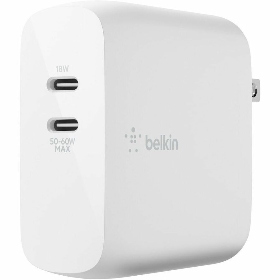 Belkin BoostCharge Dual USB-C Power Delivery GaN Wall Charger 68W Laptop Chromebook Charging - Power Adapter WCH003DQWH