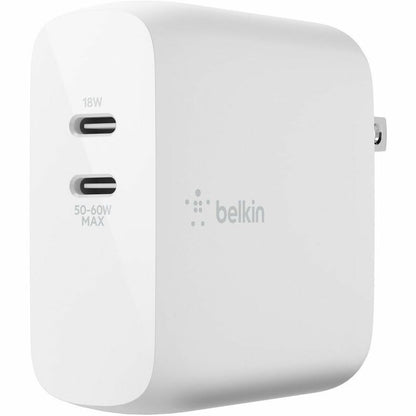 Belkin BoostCharge Dual USB-C Power Delivery GaN Wall Charger 68W Laptop Chromebook Charging - Power Adapter WCH003DQWH