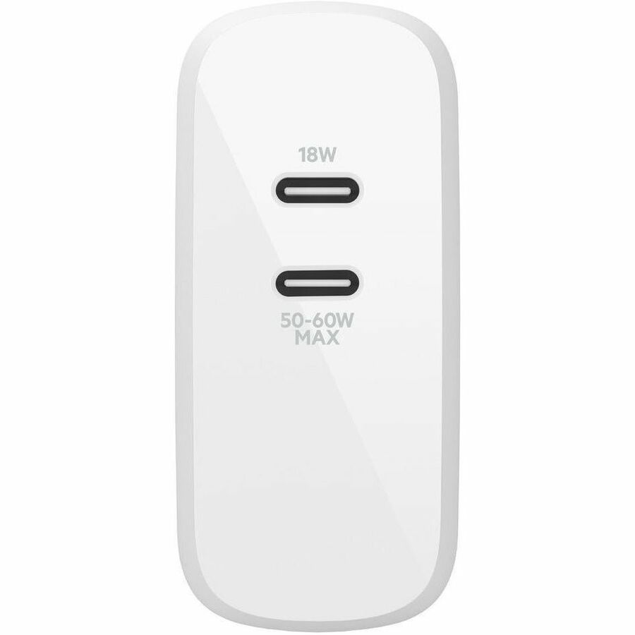 Belkin BoostCharge Dual USB-C Power Delivery GaN Wall Charger 68W Laptop Chromebook Charging - Power Adapter WCH003DQWH