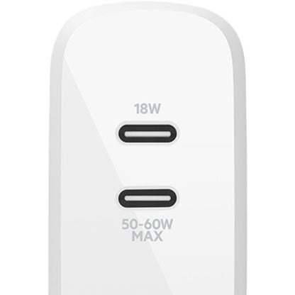 Belkin BoostCharge Dual USB-C Power Delivery GaN Wall Charger 68W Laptop Chromebook Charging - Power Adapter WCH003DQWH