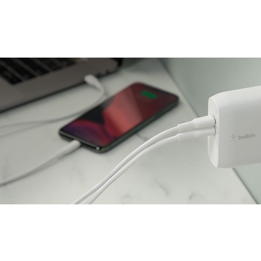 Belkin BoostCharge Dual USB-C Power Delivery GaN Wall Charger 68W Laptop Chromebook Charging - Power Adapter WCH003DQWH