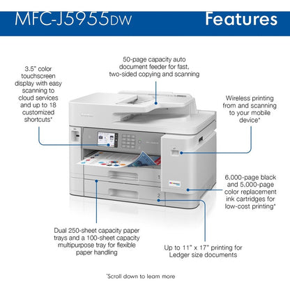 Imprimante multifonction à jet d'encre sans fil Brother Workhorse MFC-J5955DW - Couleur MFC-J5955DW