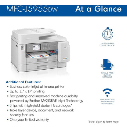 Imprimante multifonction à jet d'encre sans fil Brother Workhorse MFC-J5955DW - Couleur MFC-J5955DW