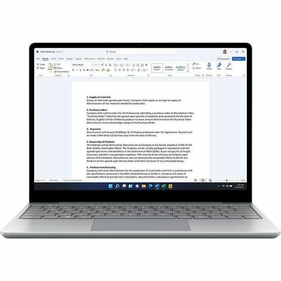 Ordinateur portable à écran tactile Microsoft Surface Laptop Go 2 12,4 pouces - Platinum N1U-00003