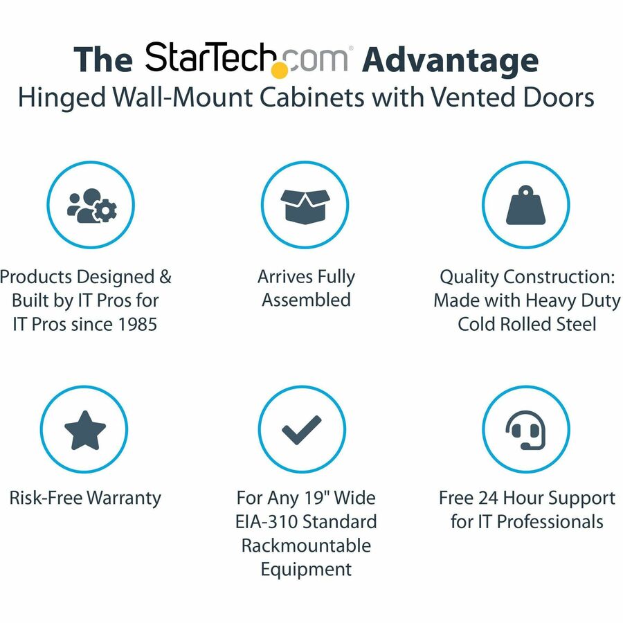StarTech.com Armoire réseau murale 26U 19" - 16" de profondeur, verrouillable, pour rack de données informatiques flexible, boîtier de commutation ventilé avec étagère RK2620WALHM