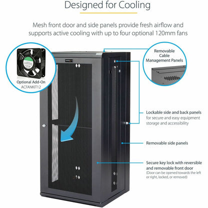 StarTech.com Armoire réseau murale 26U 19" - 16" de profondeur, verrouillable, pour rack de données informatiques flexible, boîtier de commutation ventilé avec étagère RK2620WALHM