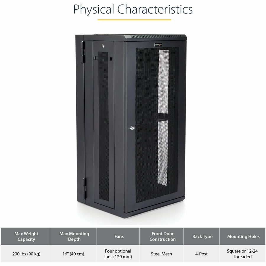 StarTech.com Armoire réseau murale 26U 19" - 16" de profondeur, verrouillable, pour rack de données informatiques flexible, boîtier de commutation ventilé avec étagère RK2620WALHM