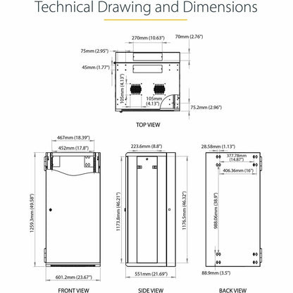 StarTech.com Armoire réseau murale 26U 19" - 16" de profondeur, verrouillable, pour rack de données informatiques flexible, boîtier de commutation ventilé avec étagère RK2620WALHM