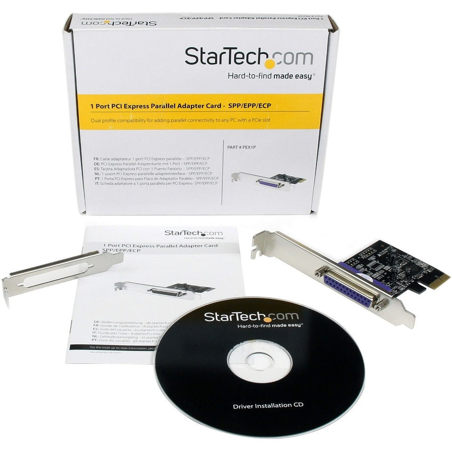 StarTech.com Carte PCIe parallèle à 1 port, carte adaptateur PCI Express vers parallèle DB25 LPT, contrôleur d'extension de bureau pour imprimante, SPP/ECP PEX1P2