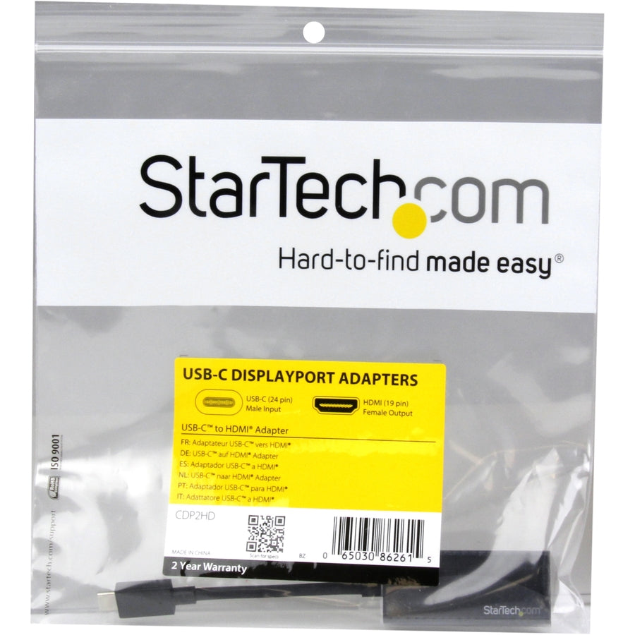 StarTech.com - Adaptateur USB-C vers HDMI - 4K 30 Hz - Noir - Adaptateur USB Type-C vers HDMI - USB 3.1 - Compatible Thunderbolt 3 CDP2HD