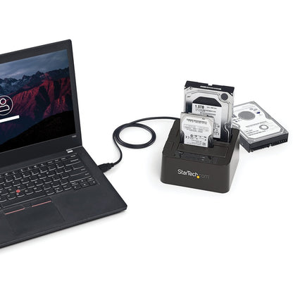 StarTech.com Station d'accueil pour disque dur USB 3.1 vers SATA à double baie, SATA I/II/III 2,5/3,5 pouces, station d'accueil SSD/HDD, baie pour disque dur USB, chargement par le haut SDOCK2U313