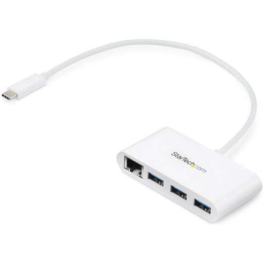 StarTech.com Hub USB C 3 ports avec Gigabit Ethernet - USB-C vers 3x USB-A - USB 3.0 - Blanc - Hub USB avec GbE - Adaptateur USB-C vers USB - Hub USB Type C HB30C3A1GEA
