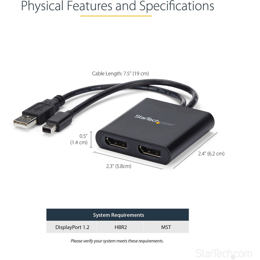 Adaptateur multi-écrans StarTech.com à 2 ports, Mini DisplayPort vers hub DP MST, double 4K 30 Hz, répartiteur vidéo pour mode bureau étendu, Windows MSTMDP122DP
