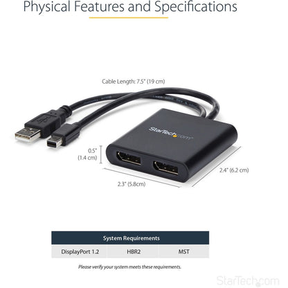 Adaptateur multi-écrans StarTech.com à 2 ports, Mini DisplayPort vers hub DP MST, double 4K 30 Hz, répartiteur vidéo pour mode bureau étendu, Windows MSTMDP122DP