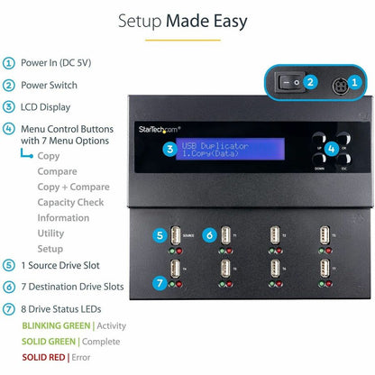 StarTech.com Duplicateur et effaceur USB autonome 1:7 - pour clés USB - Duplicateur de clé USB - Copieur USB - Duplicateur de clé USB USBDUPE17