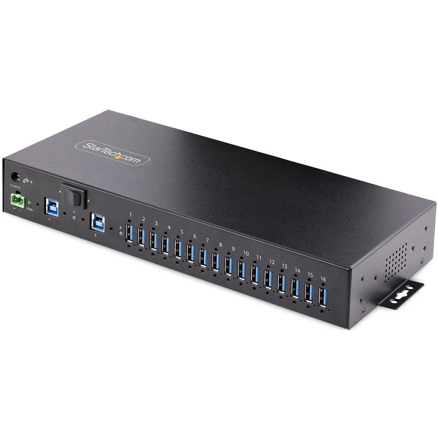 StarTech.com Hub USB 3.0 industriel 16 ports 5 Gbit/s, montable, alimentation par bornier jusqu'à 120 W partagée, chargement USB, hub/commutateur double hôte 5G16AINDS-USB-A-HUB