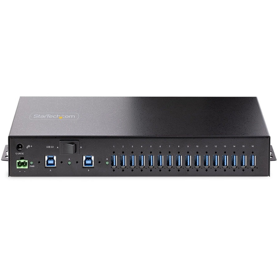 StarTech.com Hub USB 3.0 industriel 16 ports 5 Gbit/s, montable, alimentation par bornier jusqu'à 120 W partagée, chargement USB, hub/commutateur double hôte 5G16AINDS-USB-A-HUB