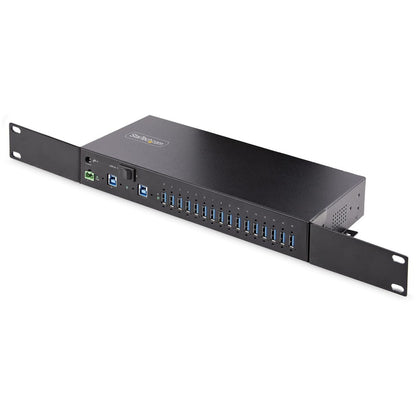 StarTech.com Hub USB 3.0 industriel 16 ports 5 Gbit/s, montable, alimentation par bornier jusqu'à 120 W partagée, chargement USB, hub/commutateur double hôte 5G16AINDS-USB-A-HUB