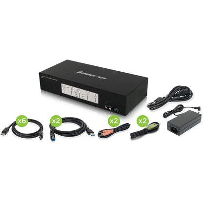 Commutateur KVMP DisplayPort 4 ports 4K Triple View IOGEAR avec concentrateur USB 3.0 (TAA) GCS1964
