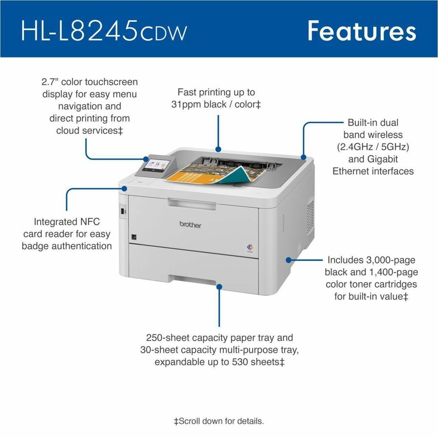 Brother HL-L8245CDW Desktop Wireless Laser Printer - Color HLL8245CDW