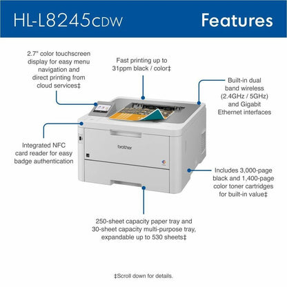 Brother HL-L8245CDW Desktop Wireless Laser Printer - Color HLL8245CDW