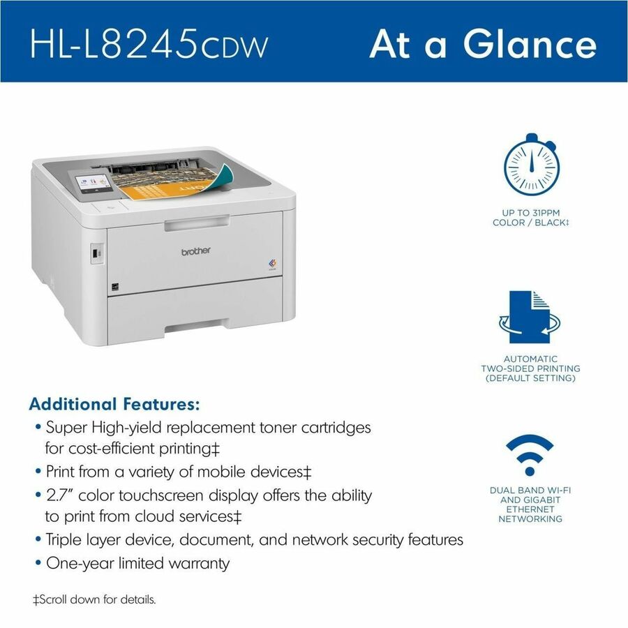 Brother HL-L8245CDW Desktop Wireless Laser Printer - Color HLL8245CDW