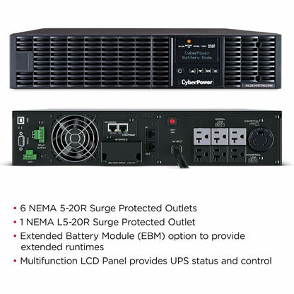 Systèmes d'onduleurs CyberPower OL2200RTXL2UN Smart App en ligne - Capacité : 2200 VA / 1800 W OL2200RTXL2UN