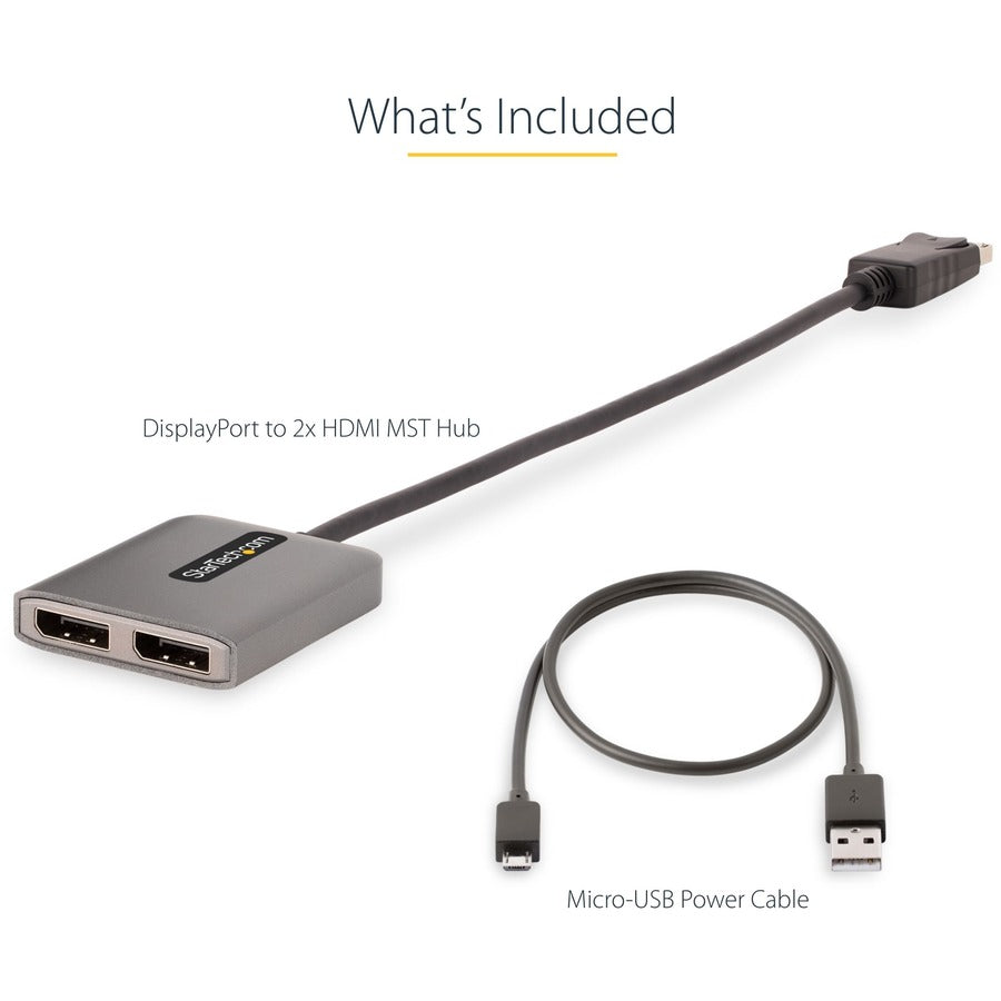 StarTech.com DP to Dual HDMI MST HUB, Dual HDMI 4K 60Hz, 2 Port DisplayPort Multi Monitor Adapter with 1ft/30cm Cable, DP 1.4 | DSC | HBR3 MST14DP122HD