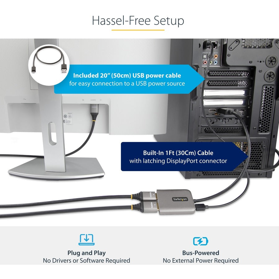 StarTech.com DP to Dual HDMI MST HUB, Dual HDMI 4K 60Hz, 2 Port DisplayPort Multi Monitor Adapter with 1ft/30cm Cable, DP 1.4 | DSC | HBR3 MST14DP122HD