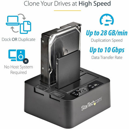 StarTech.com Standalone Hard Drive Duplicator, External Dual Bay HDD/SSD Cloner/Copier, USB 3.1 to SATA Drive Docking Station, Disk Cloner SDOCK2U313R