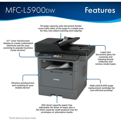 Brother MFC-L5900DW Wireless Laser Multifunction Printer - Monochrome MFCL5900DW