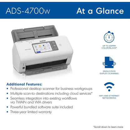 Brother ADS-4700W Sheetfed Scanner - 600 x 600 dpi Optical ADS4700W