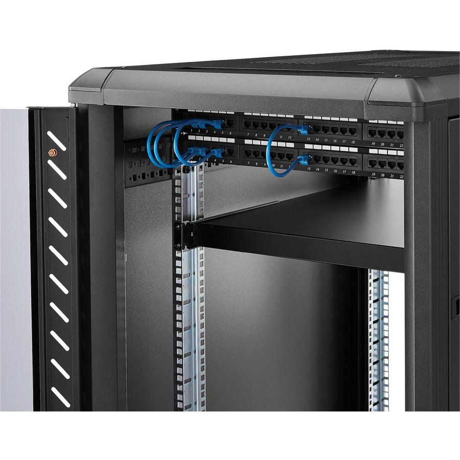 StarTech.com Étagère de montage en rack 1U à 4 montants de 19,5 à 38 pouces à profondeur de montage réglable - Étagère de rack fixe robuste - 330 lb / 150 kg - 27,5 pouces de profondeur ADJSHELFHD