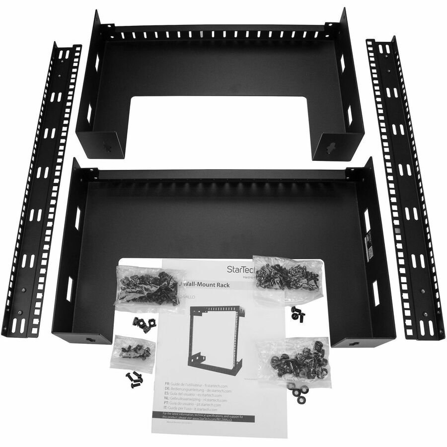 StarTech.com Rack réseau mural robuste à 2 montants 12U, rack serveur à cadre ouvert de 19 pouces pour équipement informatique, rack de données à montage mural ~ RK12WALLO