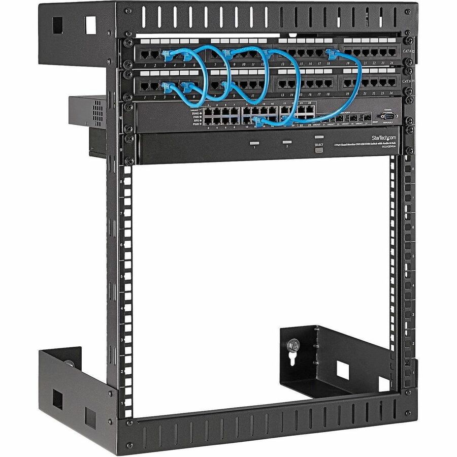 StarTech.com Rack réseau mural robuste à 2 montants 12U, rack serveur à cadre ouvert de 19 pouces pour équipement informatique, rack de données à montage mural ~ RK12WALLO