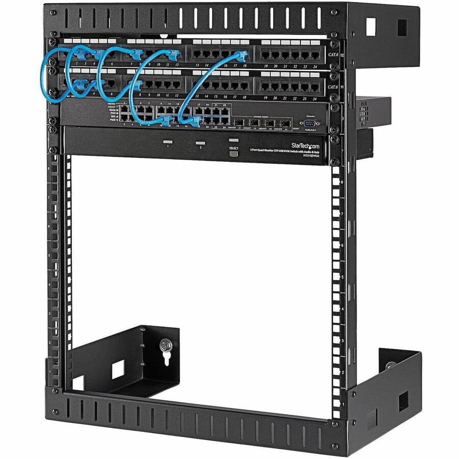 StarTech.com Rack réseau mural robuste à 2 montants 12U, rack serveur à cadre ouvert de 19 pouces pour équipement informatique, rack de données à montage mural ~ RK12WALLO