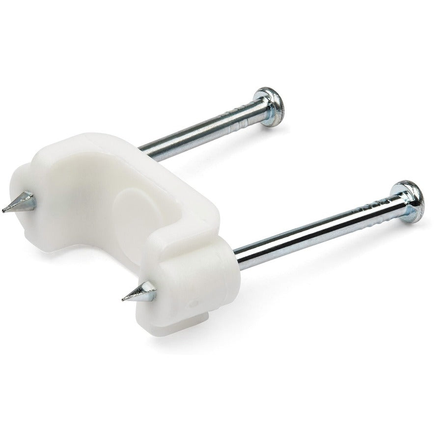 StarTech.com Lot de 100 clips de câble avec clous - Deux clous en acier - Pinces à clouer réutilisables - Clips/attaches/punaises de montage de cordon Blanc - TAA CBMDNMCC1