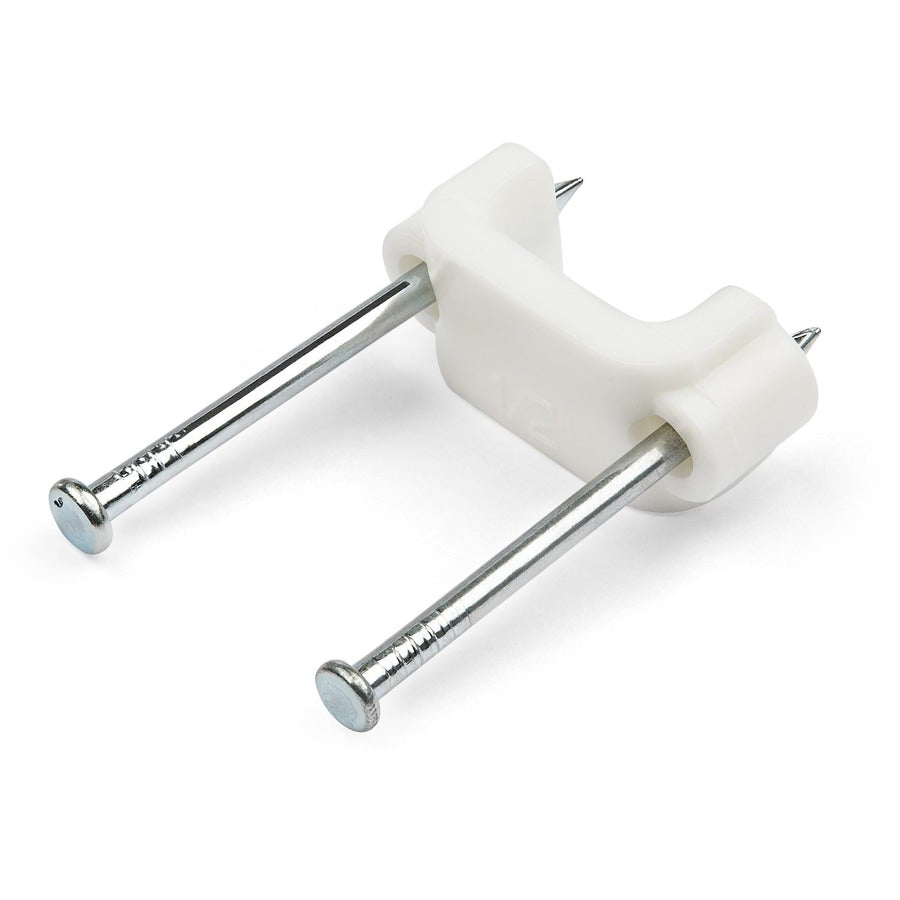 StarTech.com Lot de 100 clips de câble avec clous - Deux clous en acier - Pinces à clouer réutilisables - Clips/attaches/punaises de montage de cordon Blanc - TAA CBMDNMCC1