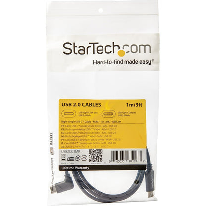 StarTech.com Câble USB-C à angle droit M/M de 1 m - USB 2.0 - Câble USB Type C - Câble USB-C à 90 degrés - Câble USB C vers USB C - Câble de charge USB-C USB2CC1MR