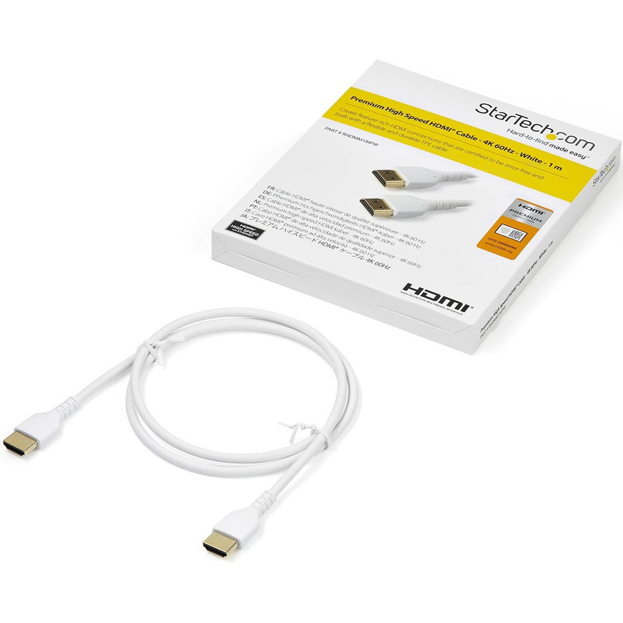 Câble HDMI 2.0 certifié de qualité supérieure StarTech.com de 1 m avec Ethernet - Câble de moniteur HDMI ultra HD robuste et durable haute vitesse UHD 4K 60 Hz HDR de 0,9 m RHDMM1MPW